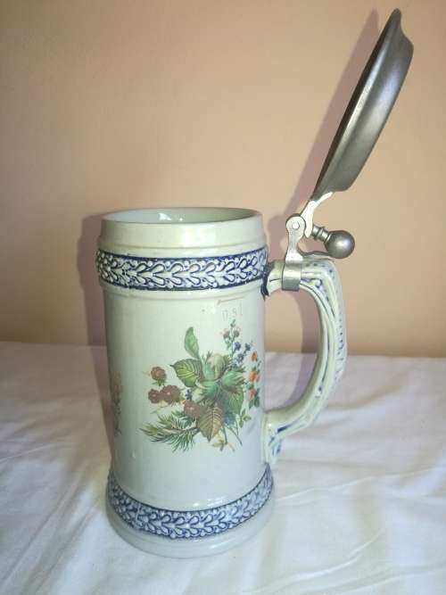 GERMAN BEER STEIN WITH PEWTER LID