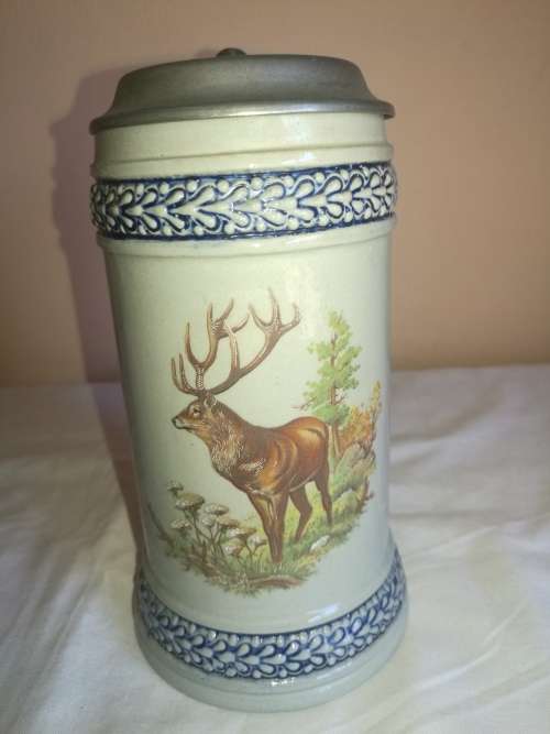 GERMAN BEER STEIN WITH PEWTER LID