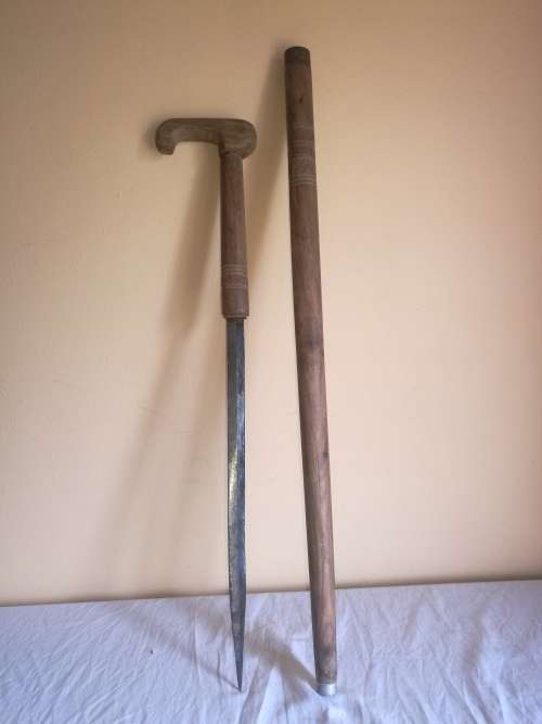 VINTAGE  WOOD SWORD CANE WALKING STICK