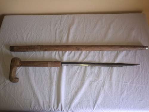 VINTAGE  WOOD SWORD CANE WALKING STICK