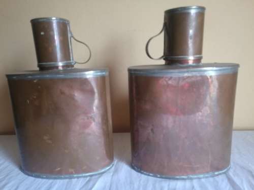 2 X VERY UNUSUAL COPPER FLASKS WITH CUPS