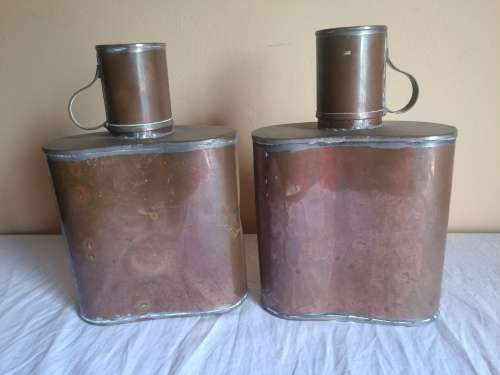 2 X VERY UNUSUAL COPPER FLASKS WITH CUPS