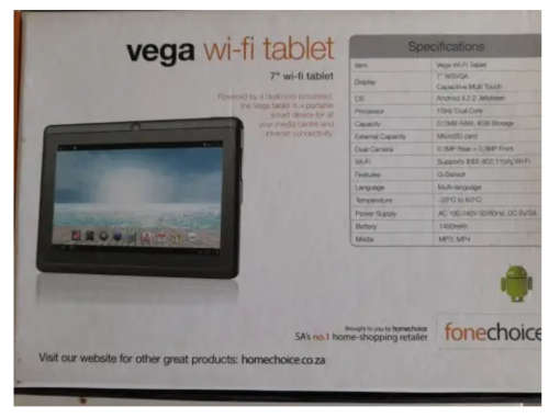 HomeChoice Vega wifi tablet Sold as is