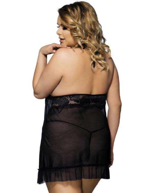 Black Lace Plus Size Open Back Babydoll