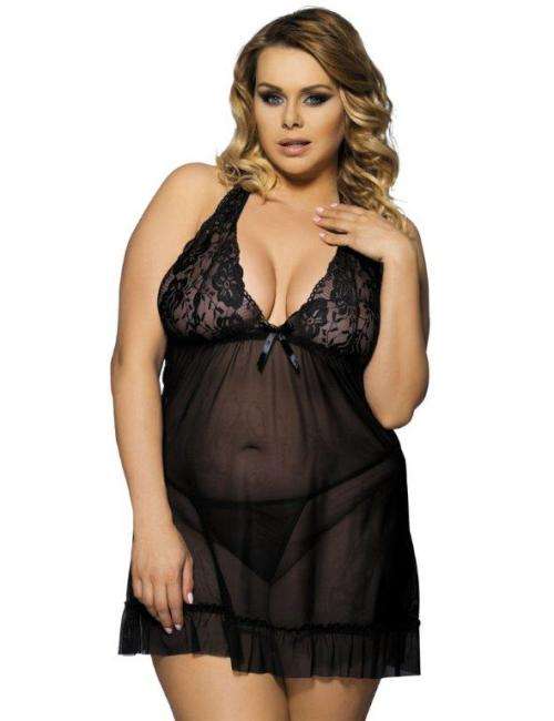 Black Lace Plus Size Open Back Babydoll