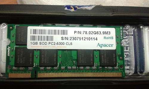 APACER 1GB PC5300 DDRII SO/78.02G63.9M3 Laptop Memory Module