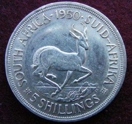 1950 SA UNION FIVE SHILLINGS  CROWN. 80% SILVER  EF  SCARSE CROWN