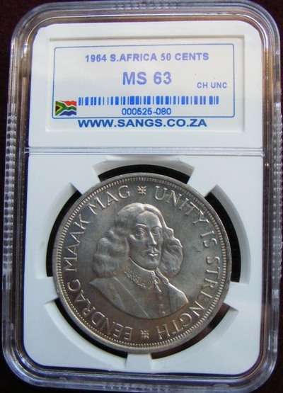 1964 graded RSA SILVER 50C  MS 63