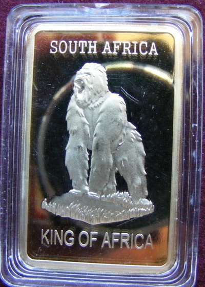 BEAUTIFUL GOLD PLATED ONE OUNCE METAL BAR GORILLA AND SPRINGBUCK.