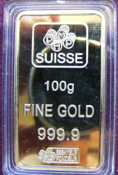 BEAUTIFUL GOLD PLATED ONE OUNCE METAL BAR SUISSE