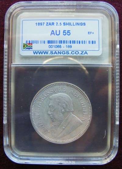 1897 ZAR HALF CROWN. SANGS GRADED AU55. CV:   EF=R3000   UNC=R6000