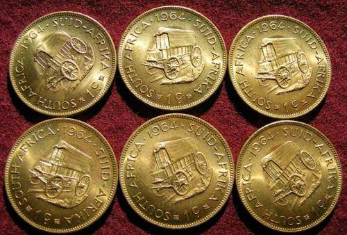 SIX 1964  ONE CENT BRONZE COINS IN IMMACULATE CONDITION.