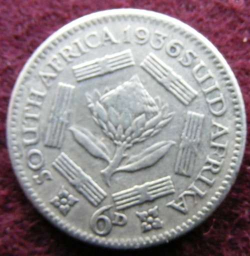 1936 SA UNION SILVER  SIXPENCE  CONDITION--- VF