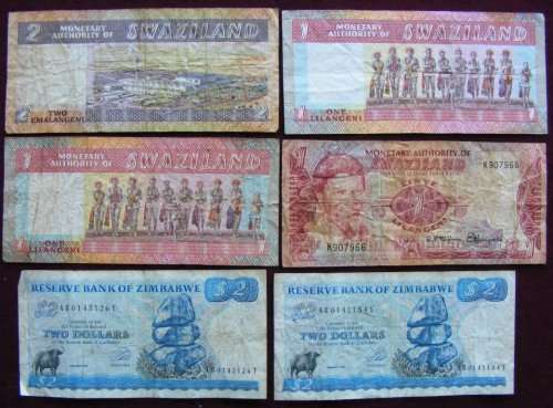 4 SWAZILAND  + 2 ZIMBABWE BANK NOTES