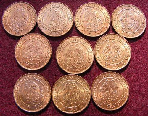 10 1950 farthings. Brilliant UNC with full lustre.  Rare in this condition.