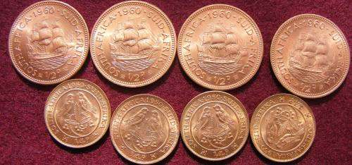 4 1950 farthings + 4 1960 halfpennies. Brilliant UNC with full lustre.  Rare in this condition.