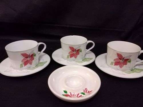 MARY LOU GOERTZEN -POINSETTIA BLOCK SPAL CUPS AND SAUCERS WATERCOLOURS