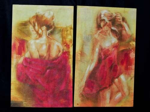 2 DECORATIVE PANELS ON CANVAS  (1PC)