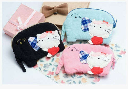 BIG SPECIAL    Hand dyedmulti purpose bag, coin bag,cell phone bag-kiro cat