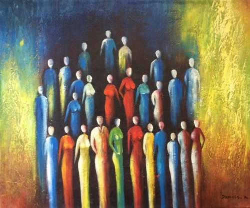 ***LATE START-  CRAZY R1 START - ORIGINAL SIGNED ACRYLIC "PEOPLE" 600 mm x 500 mm