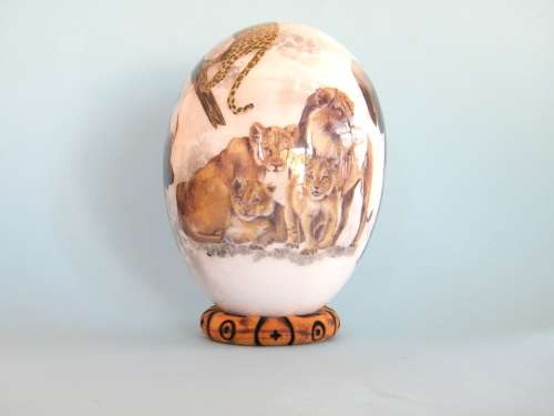 Ostrich egg with wooden stand