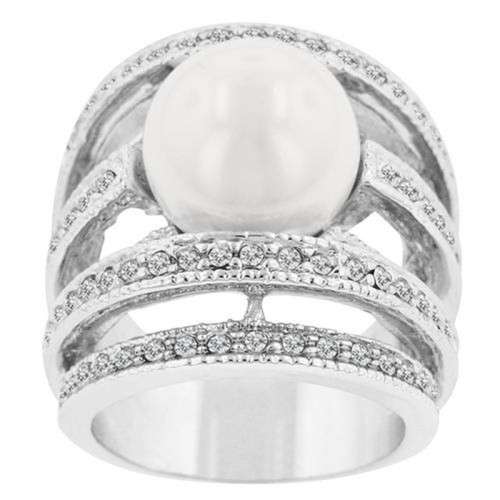 TOP QUALITY DIAMOND & PEARL CZ WHITE GOLD PLATED RING SIZE 7