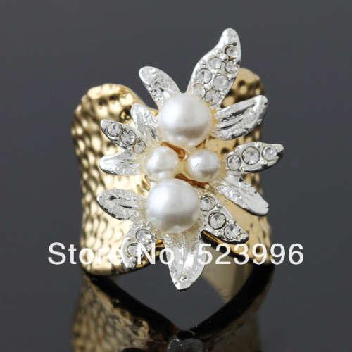 FLOWER PEARL BEADS 18K GOLD PLATED RING SIZE 9