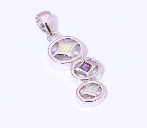 WHITE FIRE OPAL & AMETHYST SILVER FILLED PENDANT