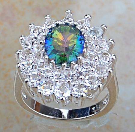 RAINBOW TOPAZ & ZIRCON SILVER FILLED RING SIZE 8.5