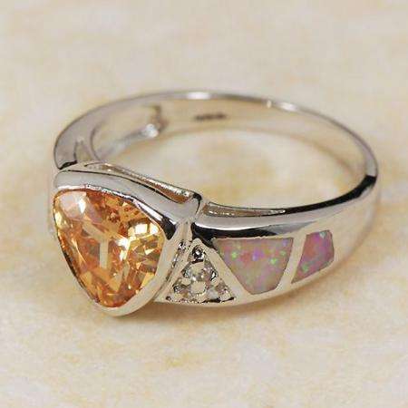PINK FIRE OPAL, MORGANITE & ZIRCON SILVER RING SIZE 8