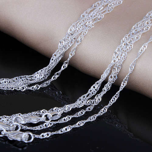 50CM STERLING SILVER WATER WAVE NECKLACE SINGAPORE CHAIN