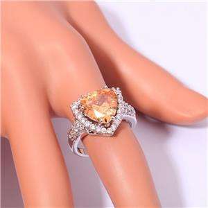 MORGANITE & ZIRCON SILVER FILLED RING SIZE 8.5