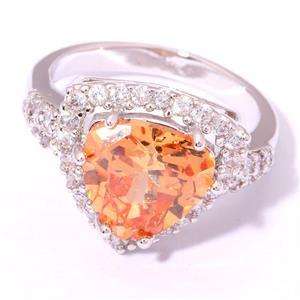 MORGANITE & ZIRCON SILVER FILLED RING SIZE 8.5