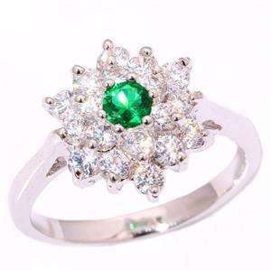 EMERALD & ZIRCON SILVER FILLED RING SIZE 8.5