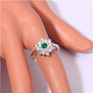 EMERALD & ZIRCON SILVER FILLED RING SIZE 8.5