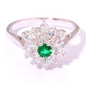 EMERALD & ZIRCON SILVER FILLED RING SIZE 8.5