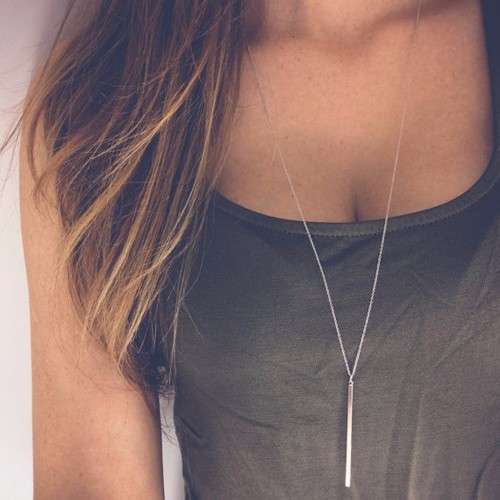 LONG GOLD CHAIN NECKLACE BAR PENDANT