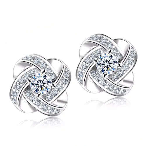 SILVER CRYSTAL ZIRCONIA STUD EARRINGS