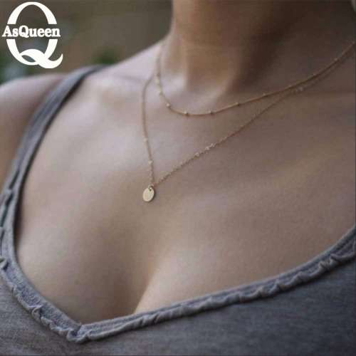 COPPER BEADS CHAIN METAL SEQUINS MULTILAYER NECKLACE