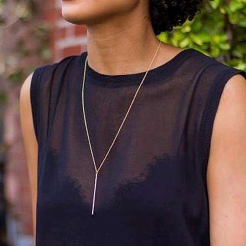 LONG GOLD CHAIN NECKLACE BAR PENDANT