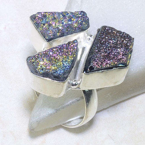 TITANIUM DRUZY SILVER RING SIZE 9 1/4