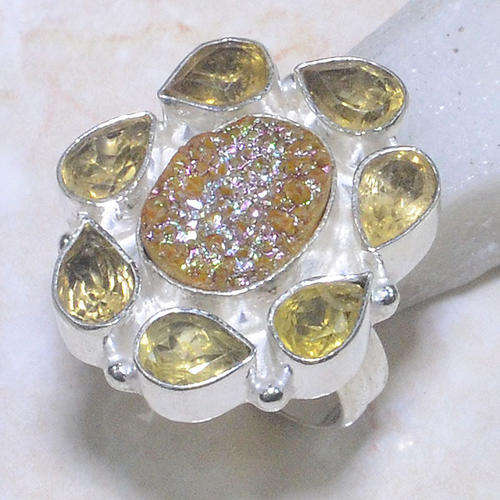 TITANIUM DRUZY & CITRINE RING