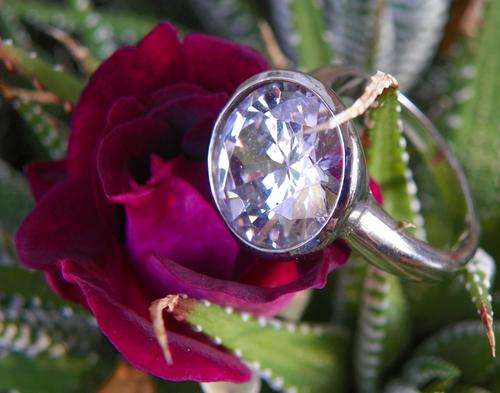 STAINLESS STEEL 6.5CT SOLITAIRE CUT RING - SIZE 9