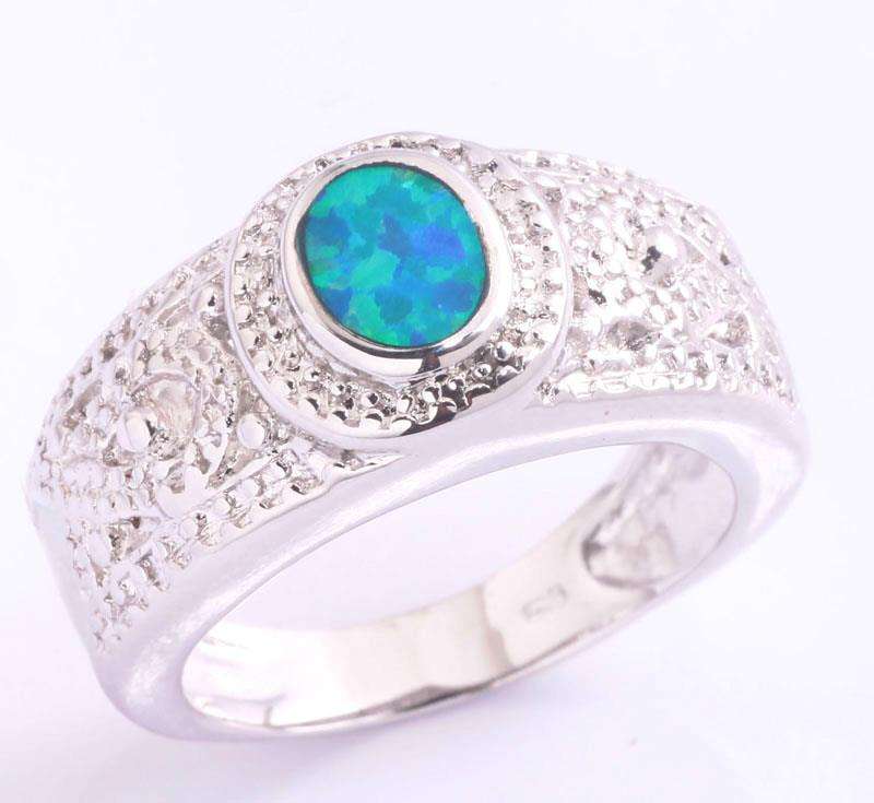 BLUE FIRE OPAL SILVER RING SIZE 8