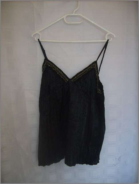 Black satin like top with detail on top URB Large
