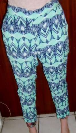 CASUAL PANTS, MINT AND NAVY PATTERN. SIZE 36. AS NEW