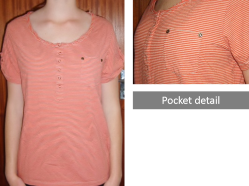 RED AND GREY STRIPED T.  CONTEMPO CASUALS. SIZE 18. AS NEW