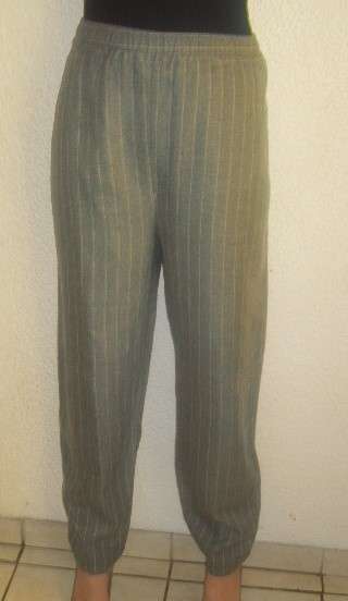 GREY ELASTICATED PANTS WITH WHITE PINSTRIPE.  SIZE 18.  CONDITION VERY GOOD