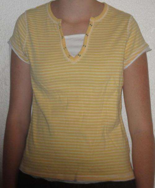YELLOW STRIPE TSHIRT. SIZE 14. AS NEW