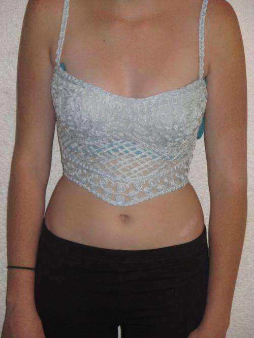 BUSTIER TOP, BABY BLUE. SIZE SMALL. AS NEW